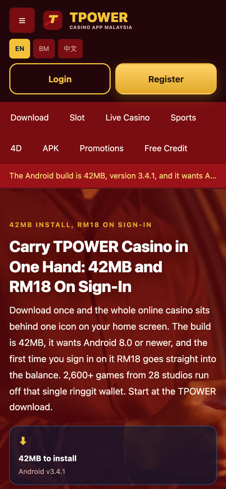 The TPOWER Android build on a phone